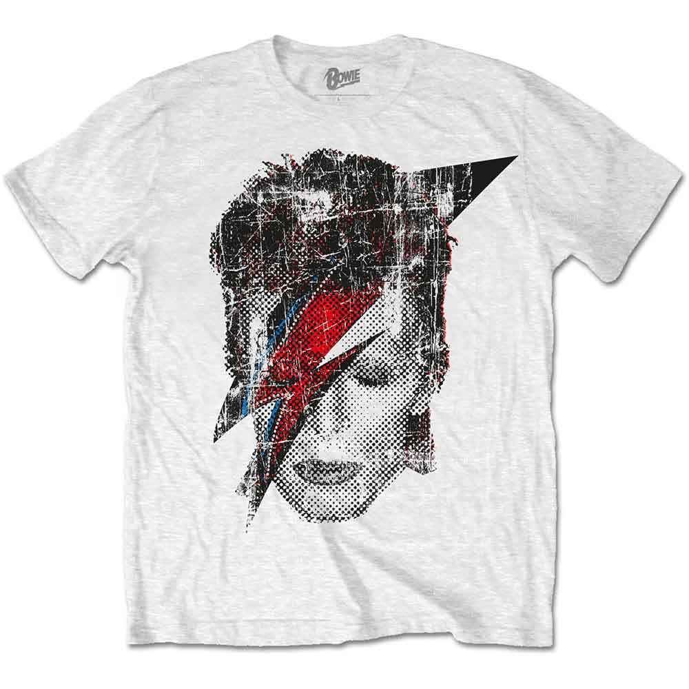 David Bowie Men's T-Shirt Halftone Flash Face White (L)