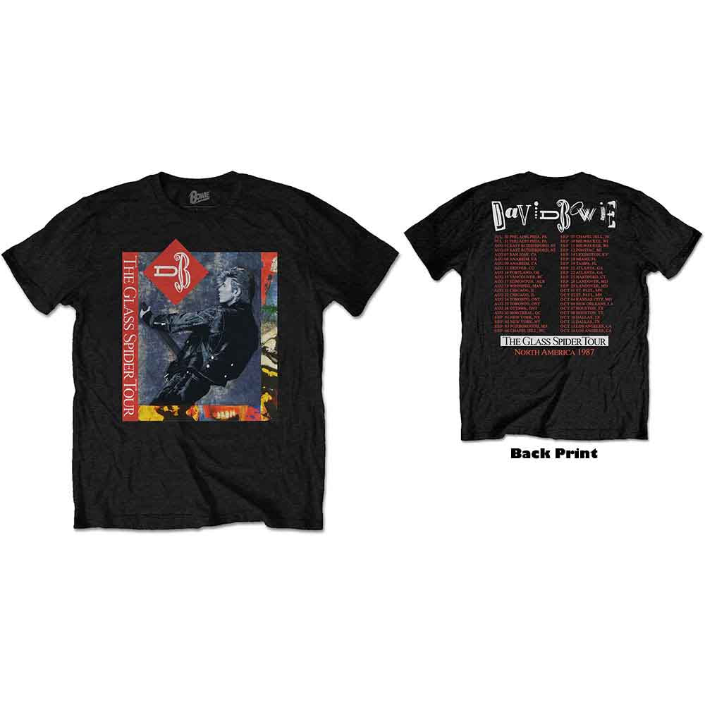 David Bowie Unisex T-Shirt Glass Spider Tour (Back Print) Black (L)