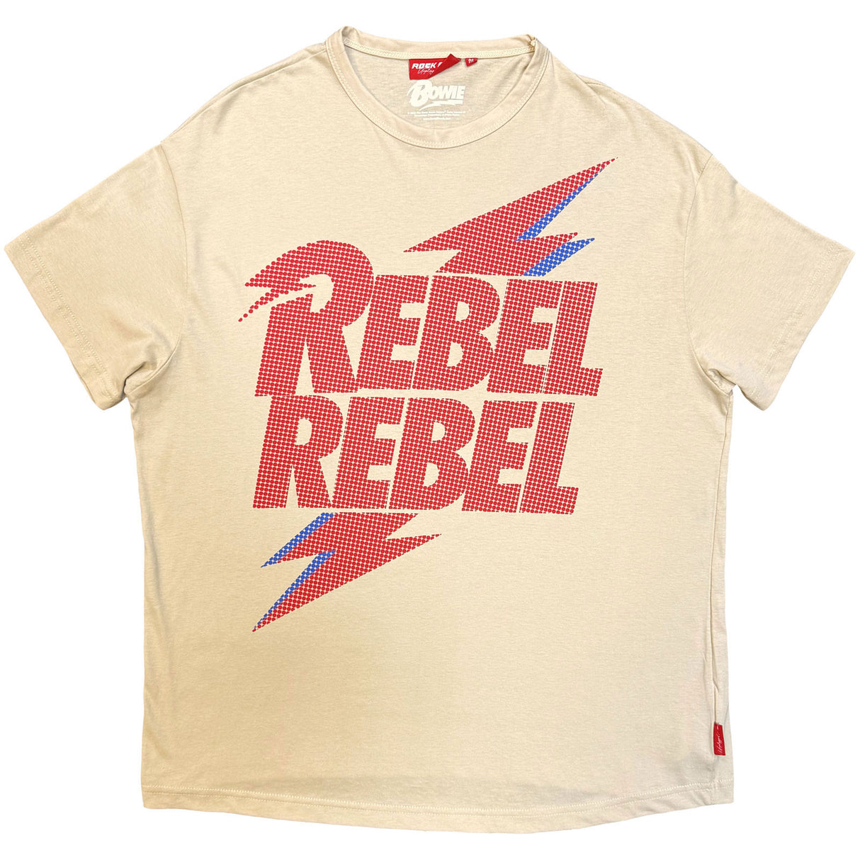 David Bowie Ladies Unplugged T-Shirt Rebel Rebel Lightning Bolt Natural (S)