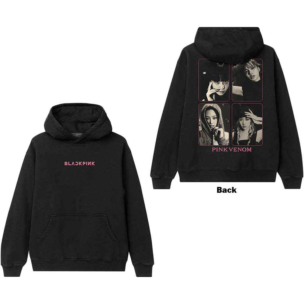 BlackPink Unisex Pullover Hoodie Pink Venom Group Photo (Back Print) Black (L)