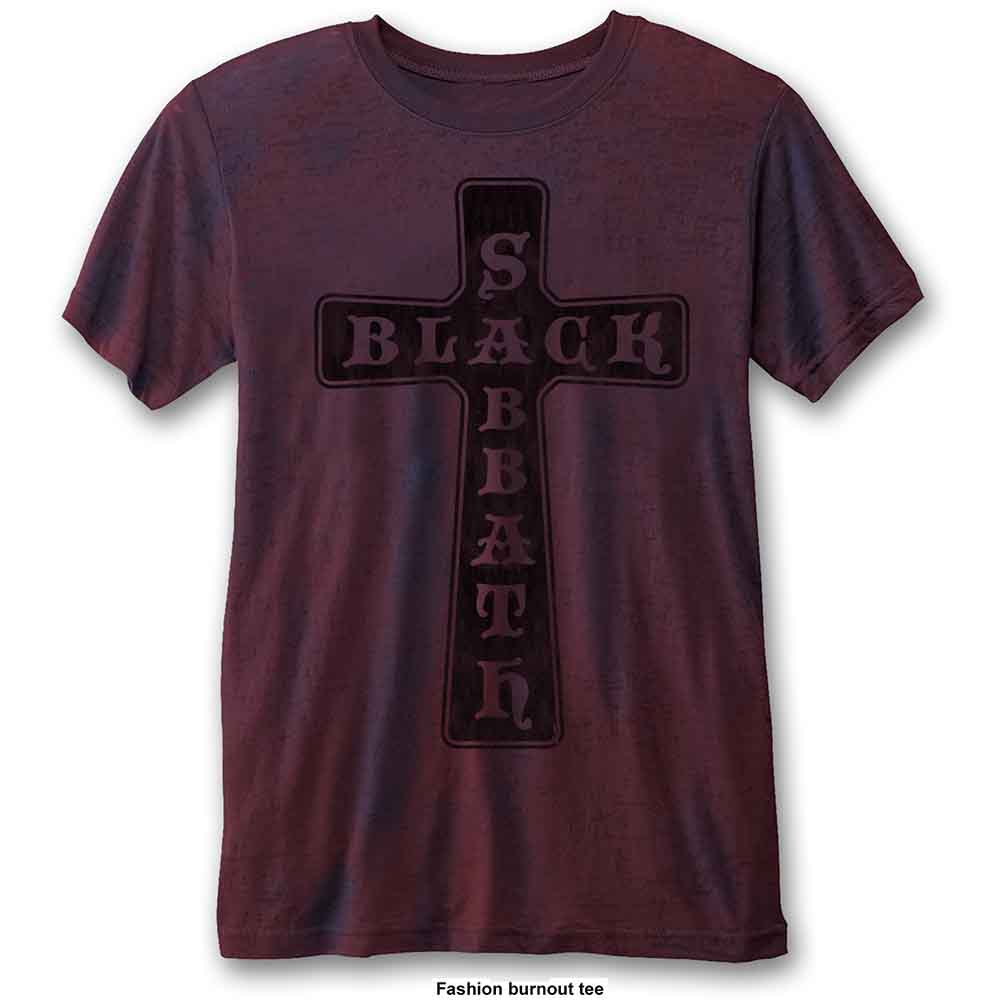 Black Sabbath Men's Fashion T-Shirt Vintage Cross Burn Out Finish Navy/Red (XL)