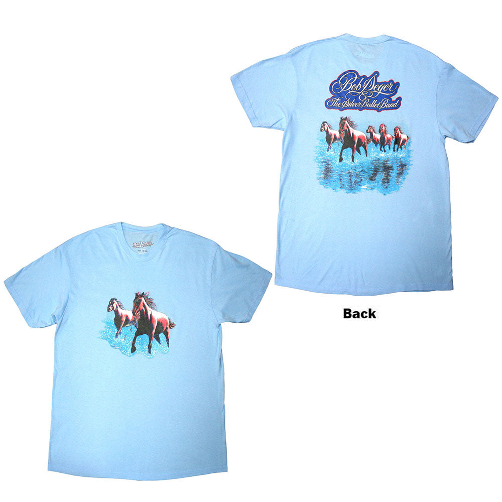 Bob Seger & The Silver Bullet Band Unisex T-Shirt Horses Light Blue (XL)