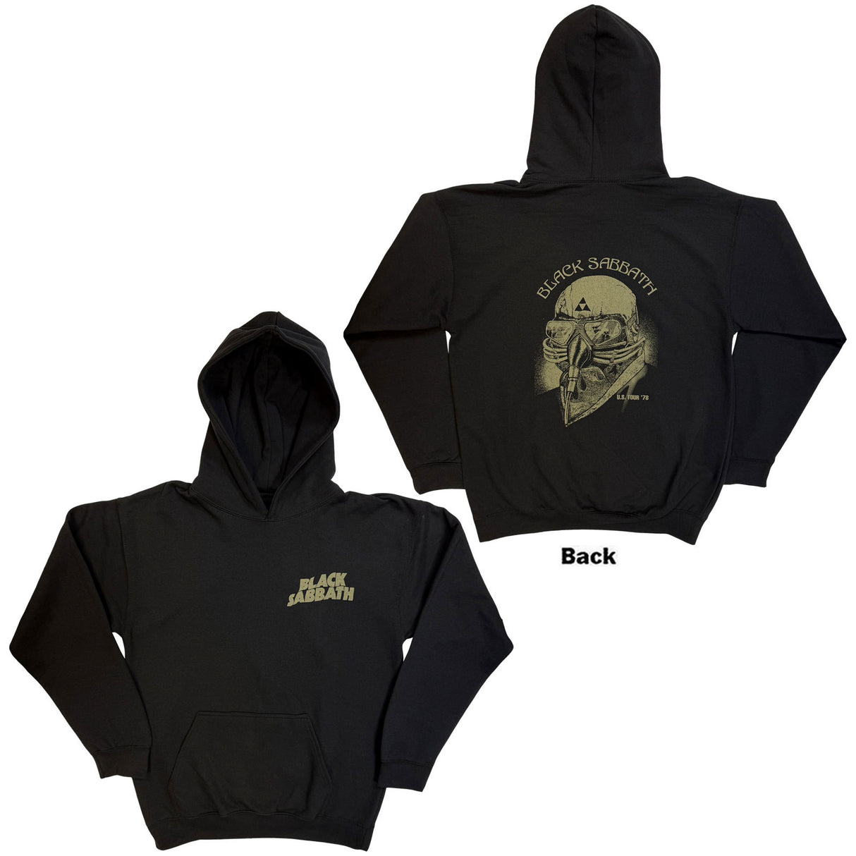 Black Sabbath Unisex Pullover Hoodie Pocket Logo US Tour '78 (Back Print) Black (M)