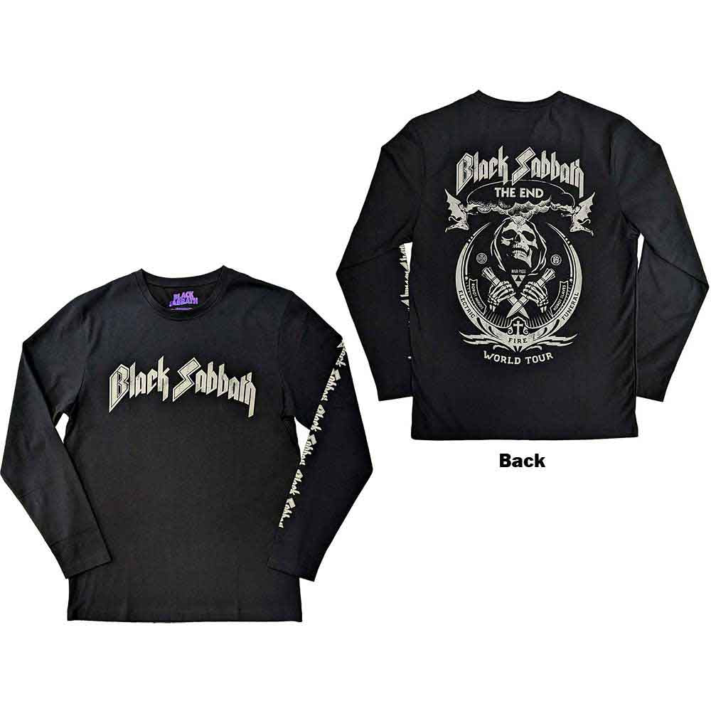 Black Sabbath Unisex Long Sleeve T-Shirt The End Mushroom Cloud (Back/Sleeve Print) Black (S)