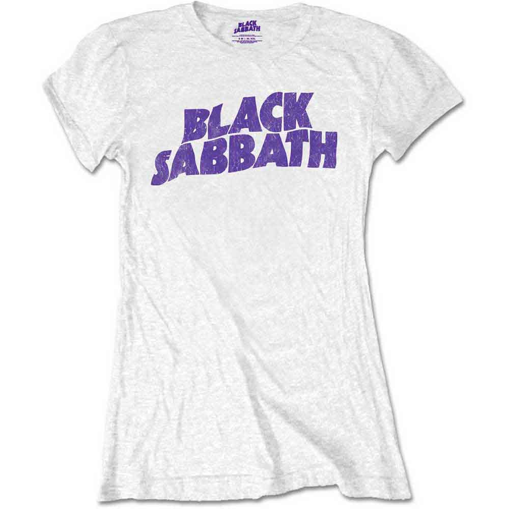 Black Sabbath Ladies T-Shirt Wavy Logo Vintage Retail Pack White (L)