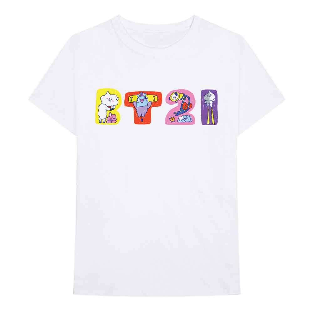 BT21 Unisex T-Shirt Doodle Letters White (L)