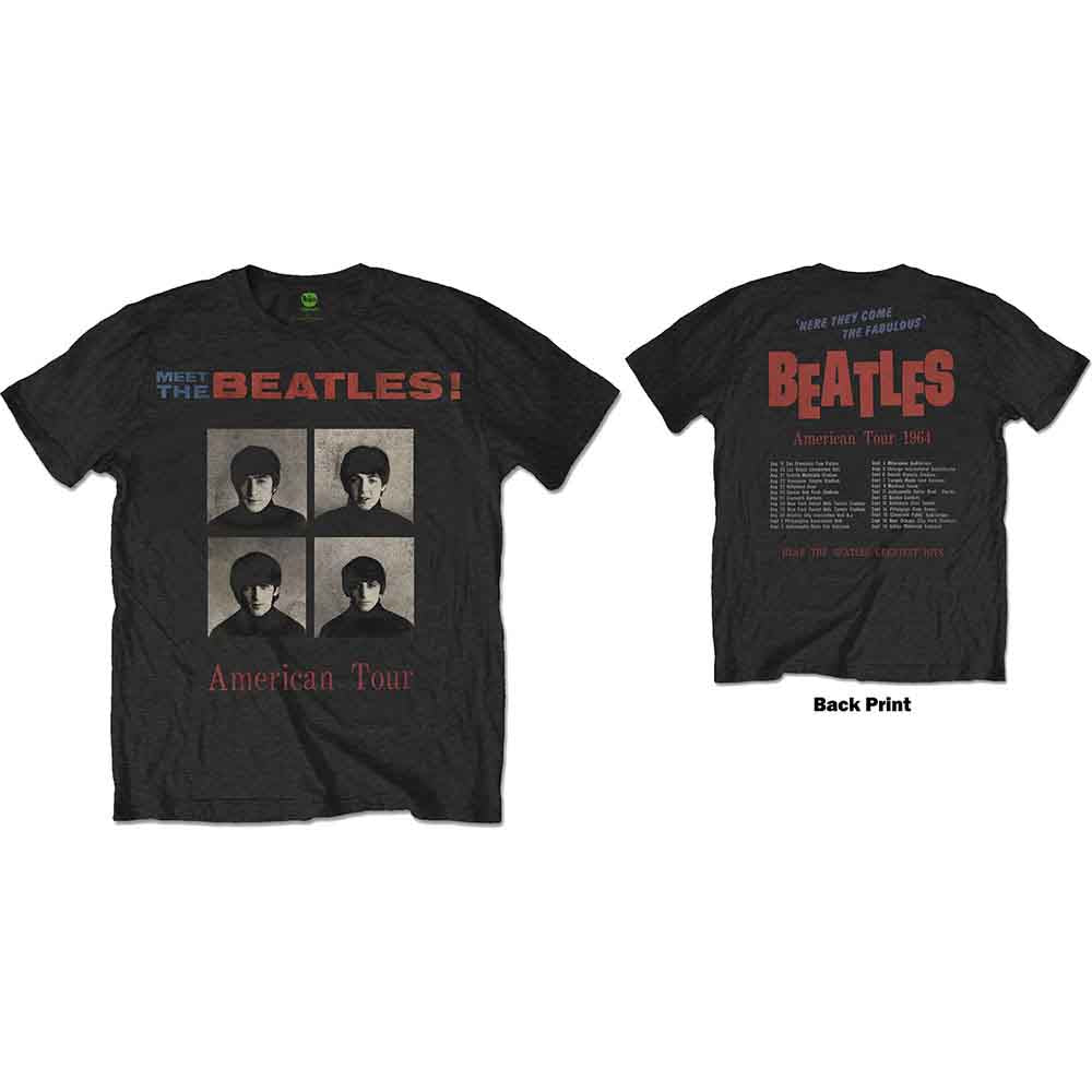 The Beatles Men's T-Shirt American Tour 1964  (Back Print) Black (L)