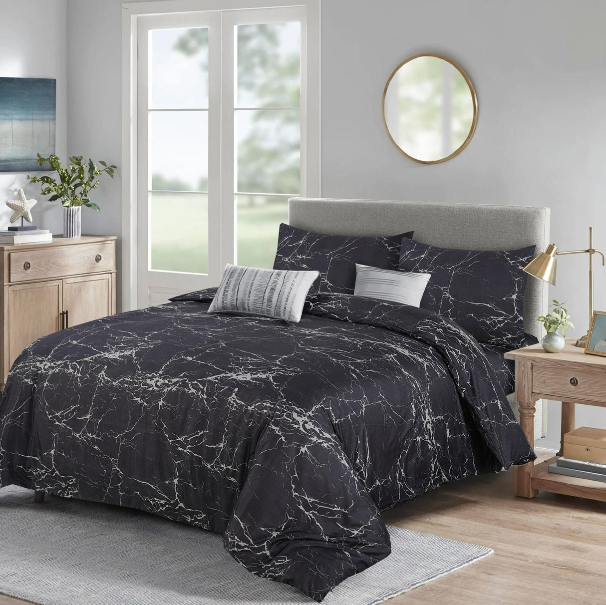 Luxury Duvet Cover Bedding Set Marble Black (Double)