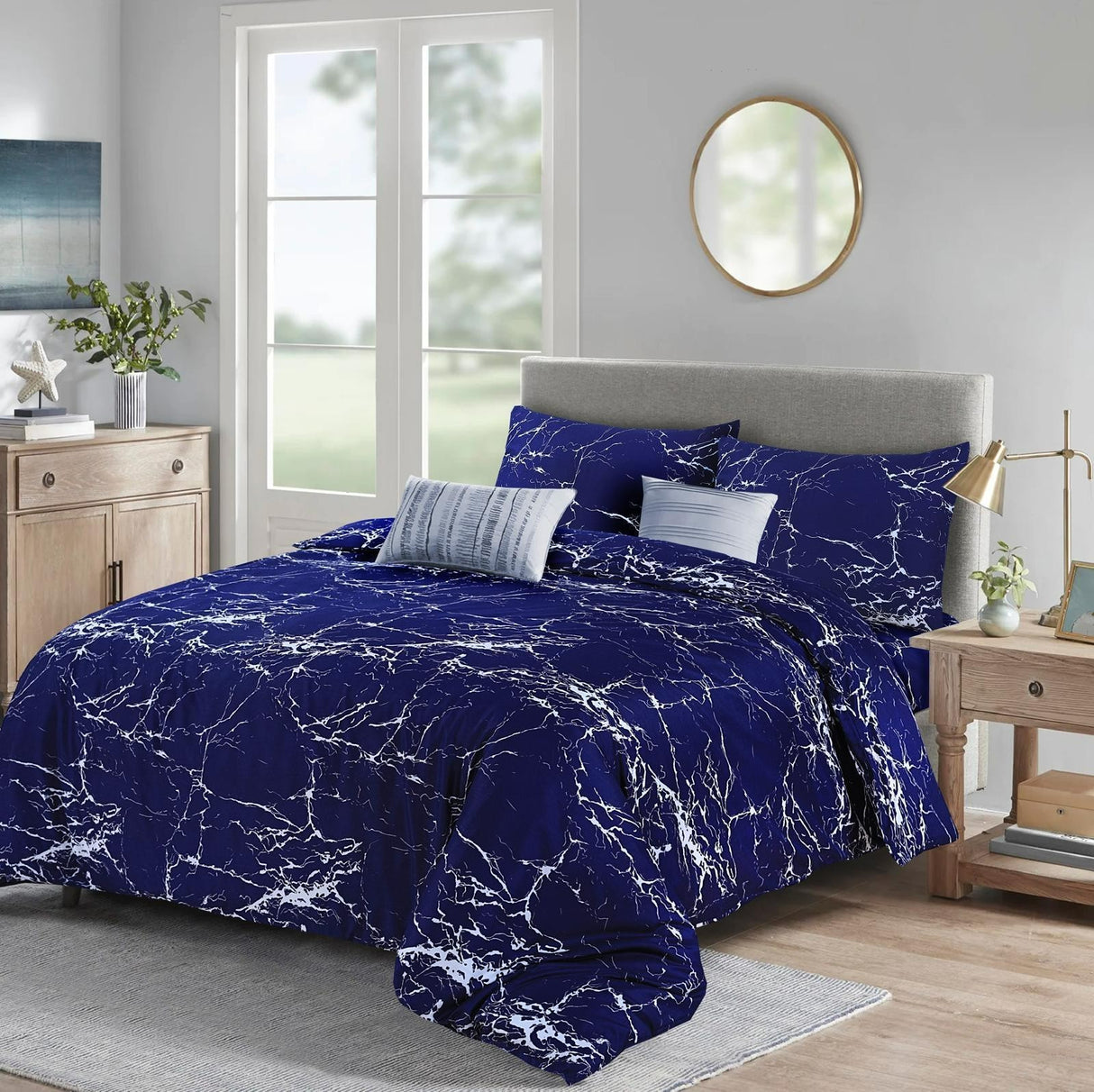 Luxury Duvet Cover Bedding Set Marble Blue (Double)