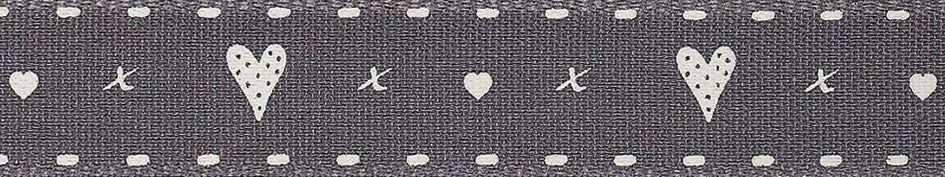 Berisfords Ribbon Hearts & Kisses 4m x 15mm Smoked Grey (1pc)