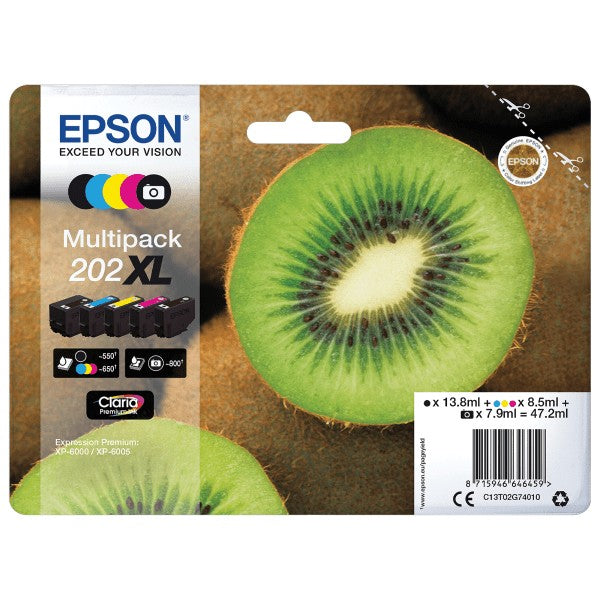 Epson 202XL Kiwi Black/Photo/Cyan/Magenta/Yellow High Yield Ink Cartridge Multipack