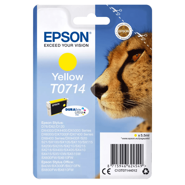 Epson T0714 Cheetah Yellow Standard Capacity Ink Cartridge 6ml