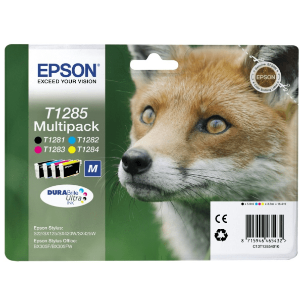 Epson T1285 Fox Black/Cyan/Magenta/Yellow Standard Capacity Ink Cartridge Multipack