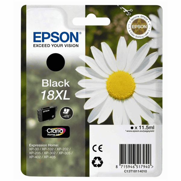 Epson 18XL Daisy Black High Yield Ink Cartridge 11.5ml