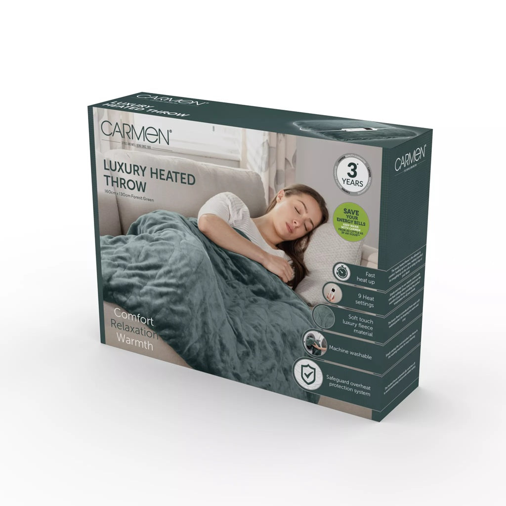 Carmen Luxury Heated Fleece Throw Green