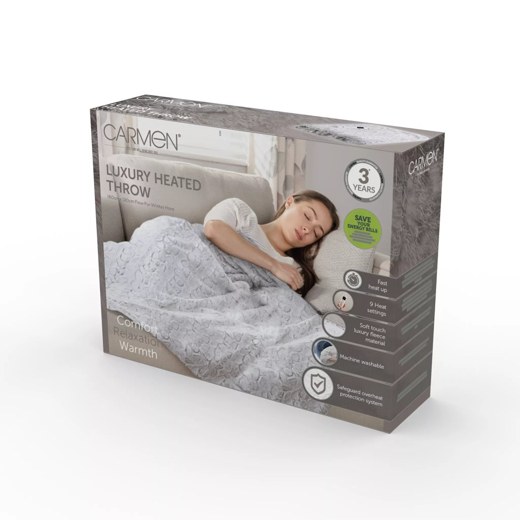 Carmen Luxury Heated Fleece Throw Grey