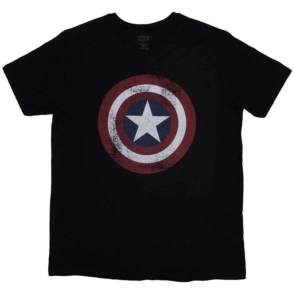 Marvel Comics Unisex T-Shirt Captain America Distressed Shield Black (L)
