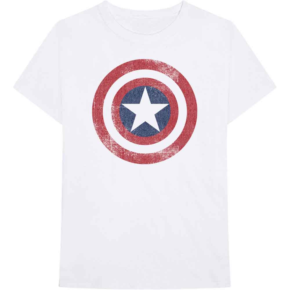 Marvel Comics Unisex T-Shirt Captain America Distressed Shield White (XL)