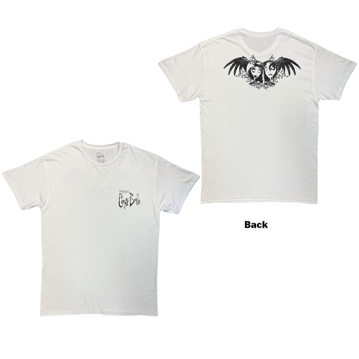 Corpse Bride Unisex T-Shirt A Tragic Tale Of Romance (Back Print) White (L)