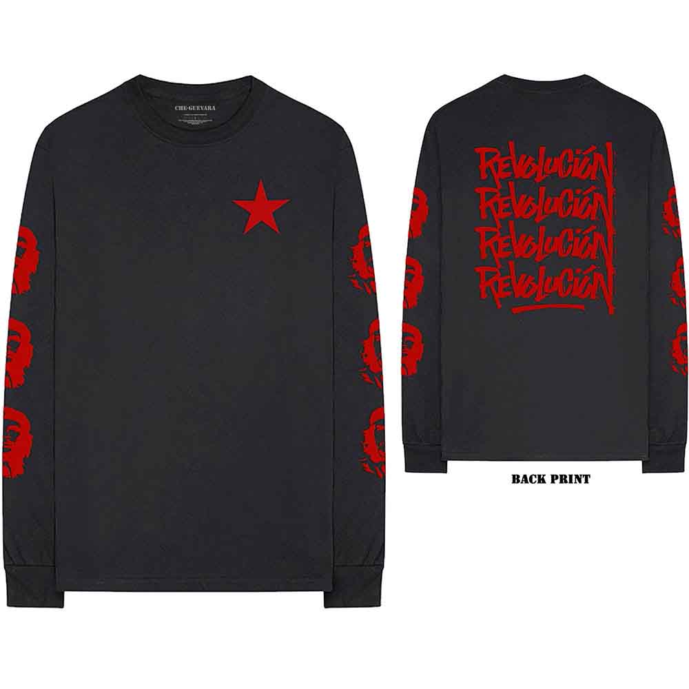 Che Guevara Unisex Long Sleeve T-Shirt Revolution (Back & Arm Print) Black (S)
