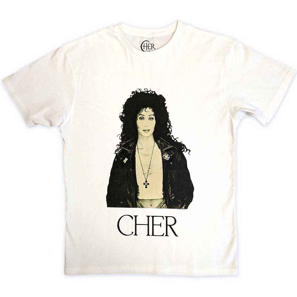 Cher Ladies T-Shirt Leather Jacket White (L)