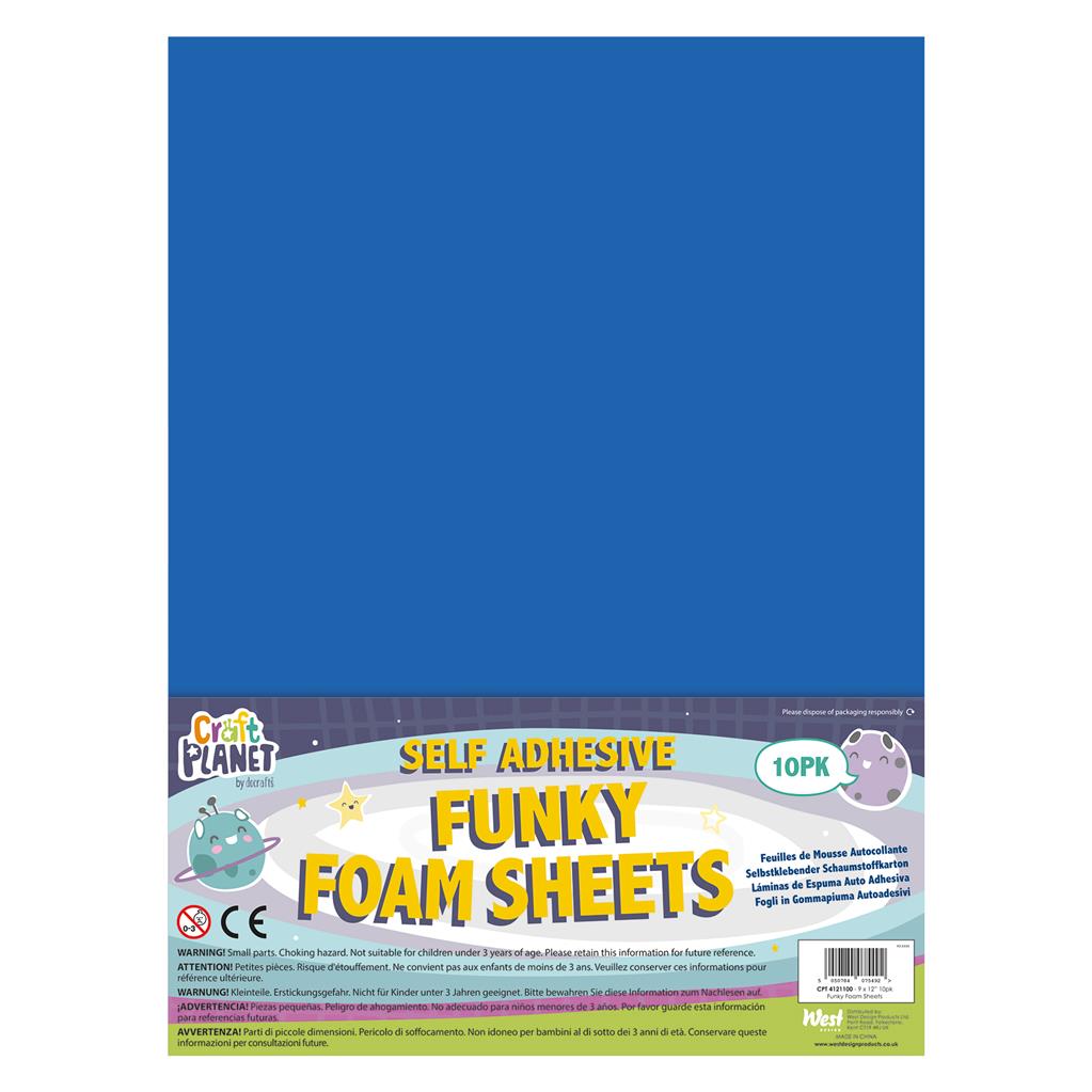 Craft Planet Funky Foam Sheet Self-adhesive 9" x 12" Multicoloured (10pk)
