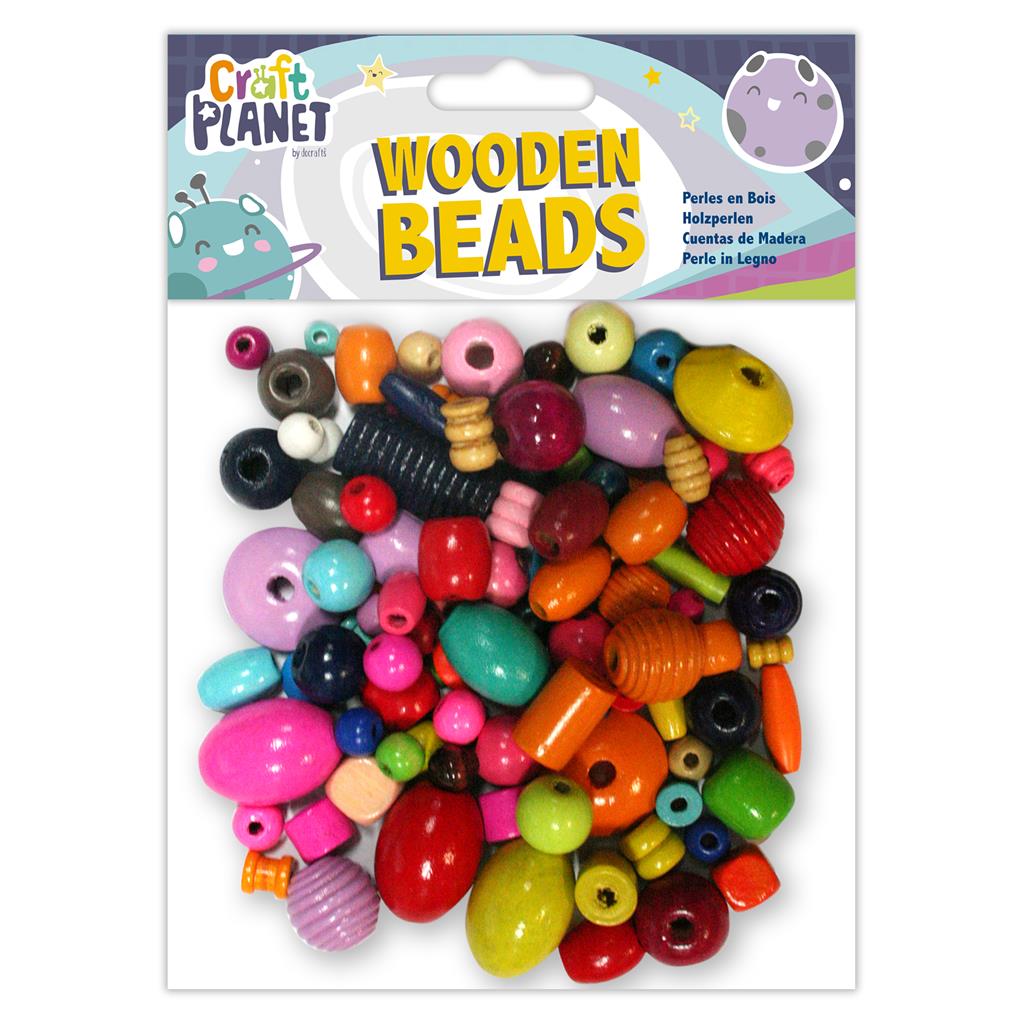 Craft Planet Wooden Beads - Assorted Colours (100g)