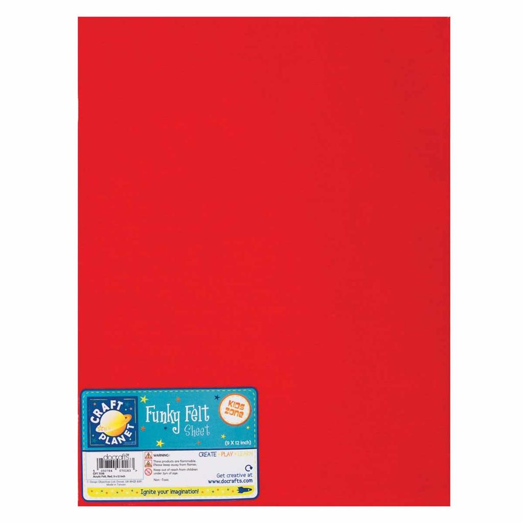 Craft Planet Acrylic Felt 9" x 12" - Red (1sht)