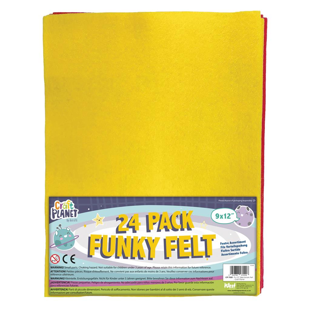 Craft Planet Acrylic Felt 9" x 12" - Assorted Colours (24shts)