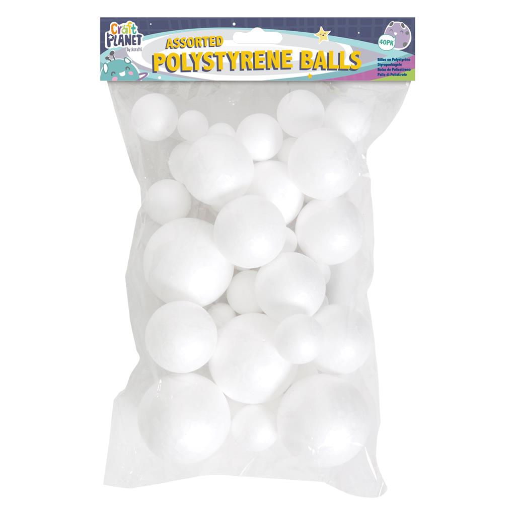 Craft Planet Polystyrene Balls - Assorted Sizes (40pk)
