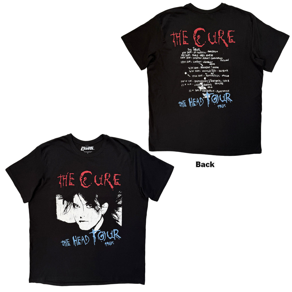 The Cure Unisex Carbon T-Shirt The Head Tour '85 (Back Print) Black (L)