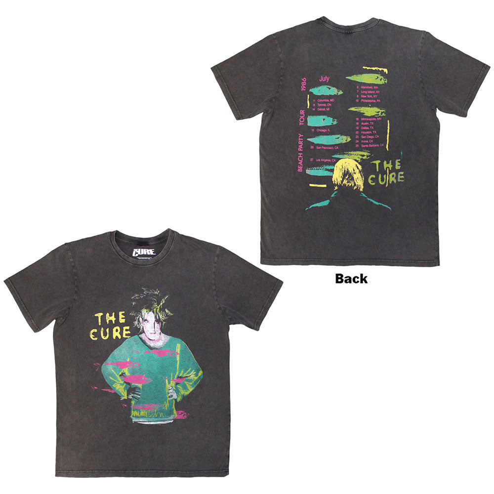 The Cure Unisex Stone Wash T-Shirt Beach Party Tour '86 Charcoal Grey (XXL)