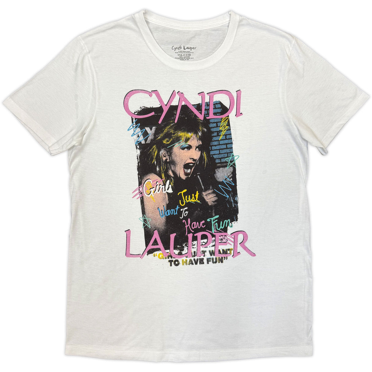 Cyndi Lauper Unisex T-Shirt Singing White (L)