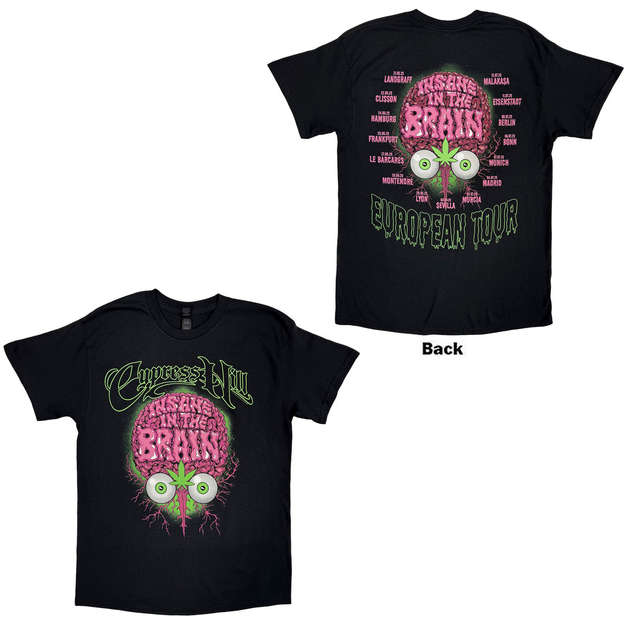 Cypress Hill Unisex T-Shirt Insane In The Brain EU Tour '25 (Back Print) Black (L)