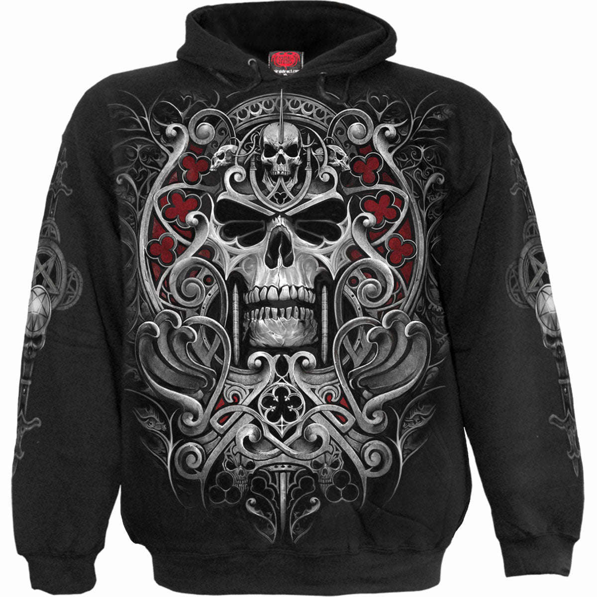 Spiral Unisex Pullover Hoodie Reaper's Door (Back & Sleeve Print) Black (M)