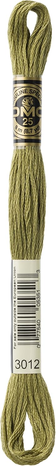 DMC Mouline Stranded Cotton Embroidery Thread 8m Skein - Medium Khaki Green (3012)