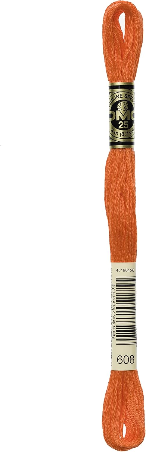 DMC Mouline Stranded Cotton Embroidery Thread 8m Skein - Orange (608)