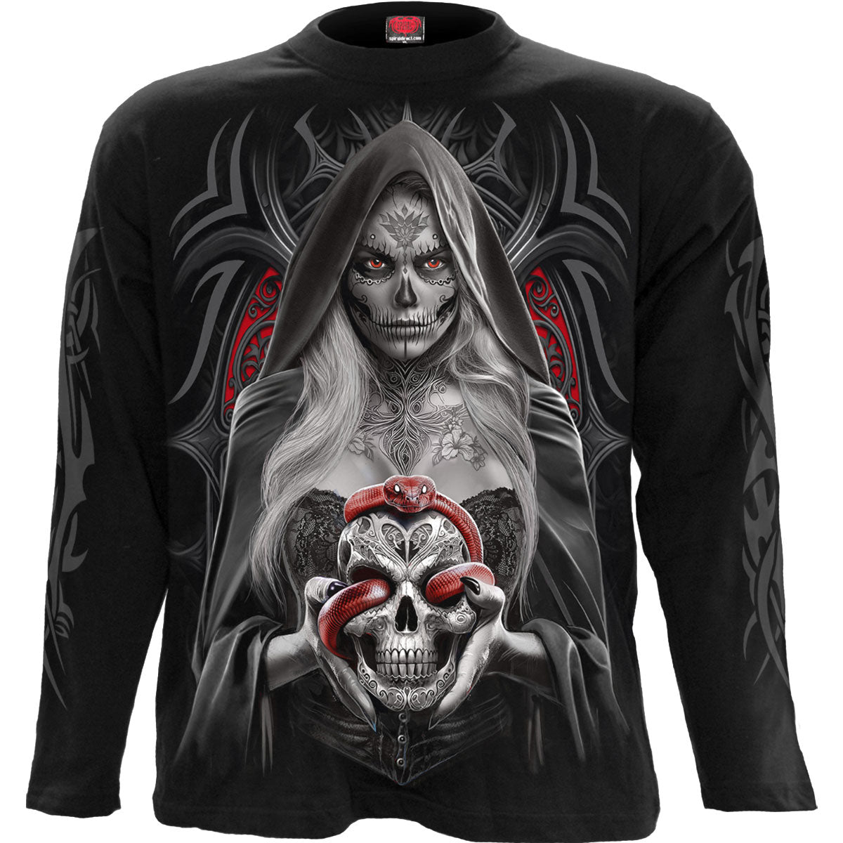 Spiral Unisex Long Sleeve T-Shirt High Priestess (Back & Sleeve Print) Black (M)