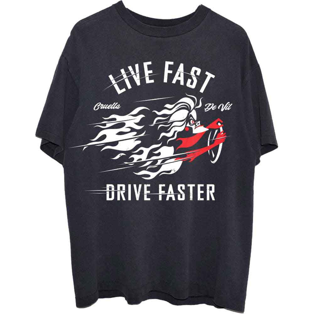Disney Unisex T-Shirt 101 Dalmations Cruella Live Faster Black (L)