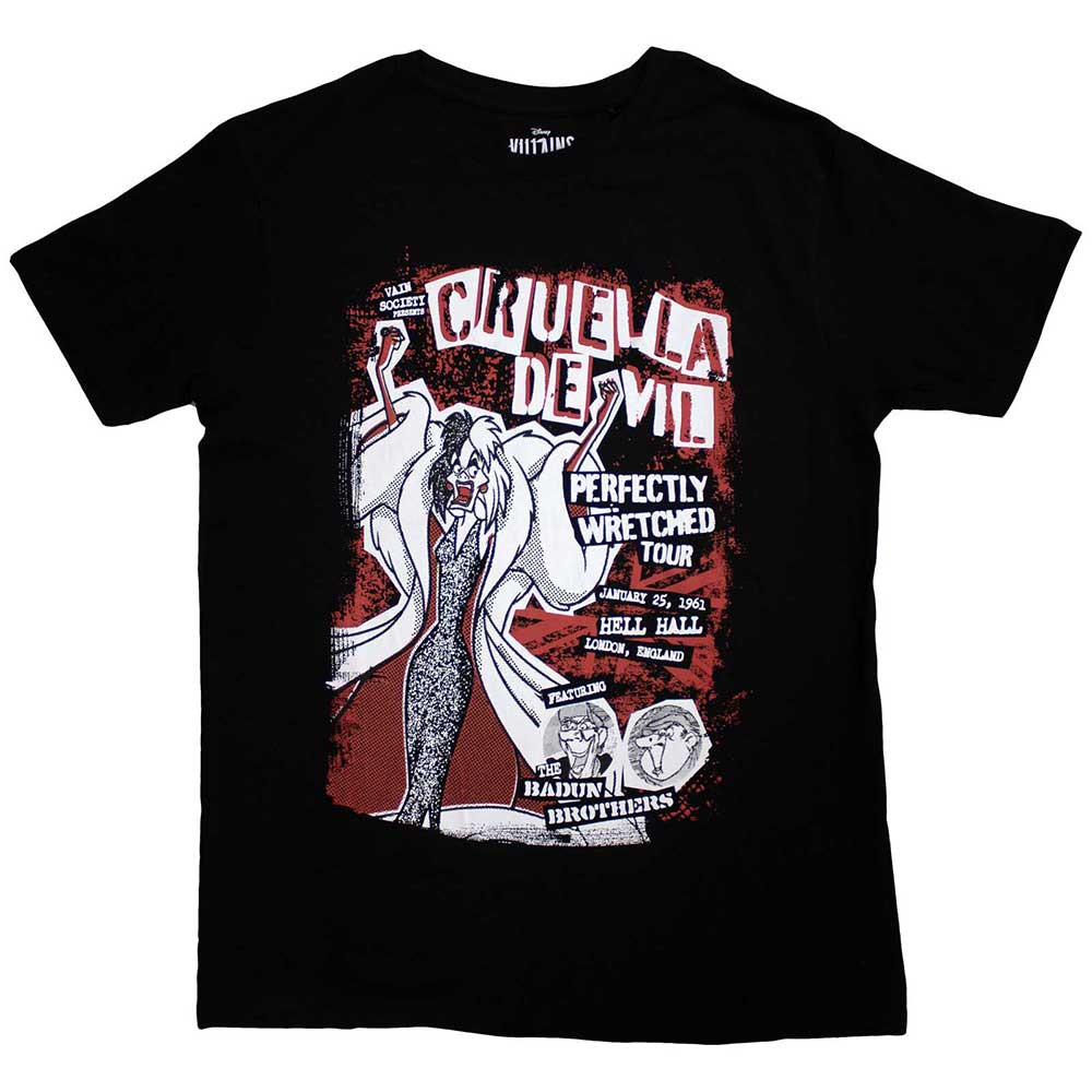 Disney Unisex T-Shirt 101 Dalmatians Cruella Tour Black (S)