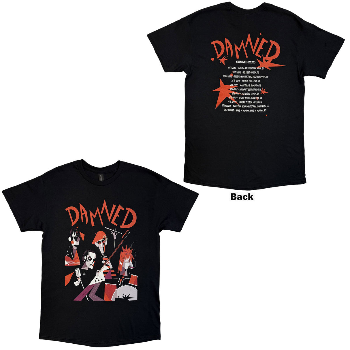 The Damned Unisex T-Shirt Cartoon EU Tour Summer 25 (Back Print) Black (M)