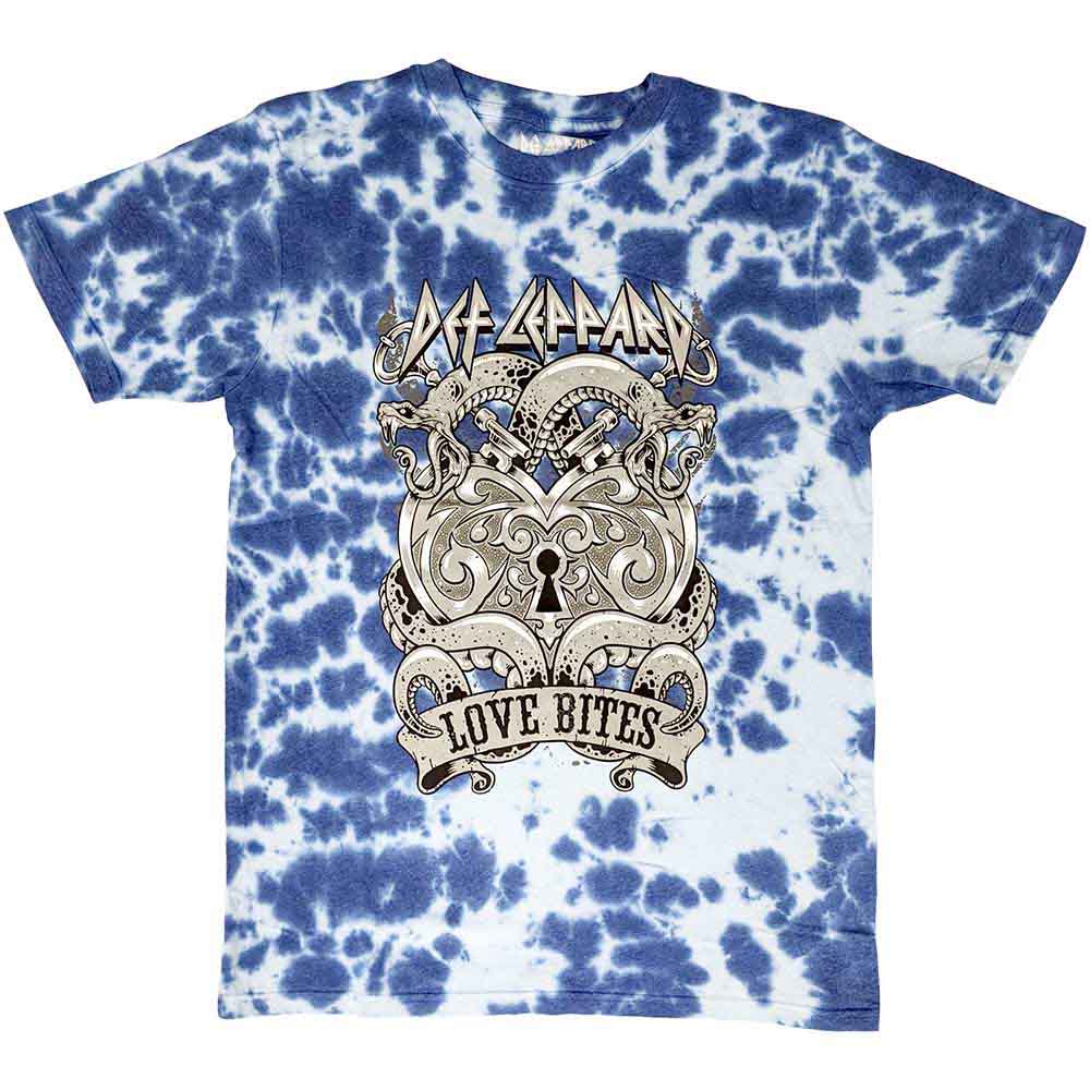 Def Leppard Unisex T-Shirt Love Bites (Wash Collection) Blue (L)