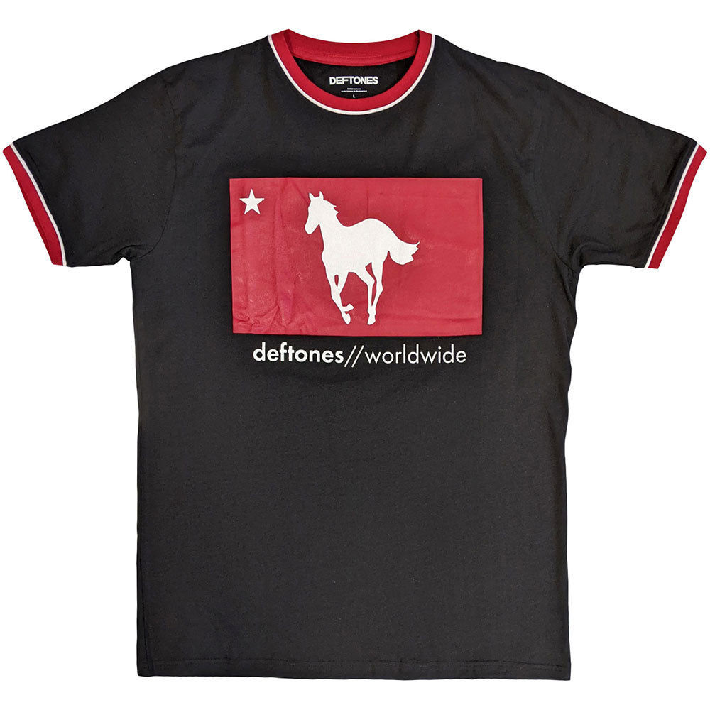 Deftones Unisex Ringer T-Shirt Star & Pony Black (M)