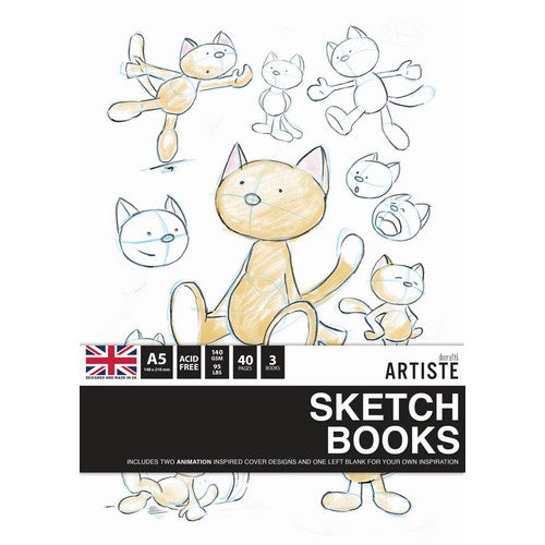 Artiste A5 Sketchbook 140gsm 20shts White - Animation (3pk)