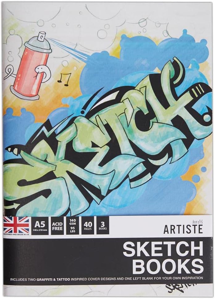 Artiste A5 Sketchbook 140gsm 20shts White - Graffiti (3pk)