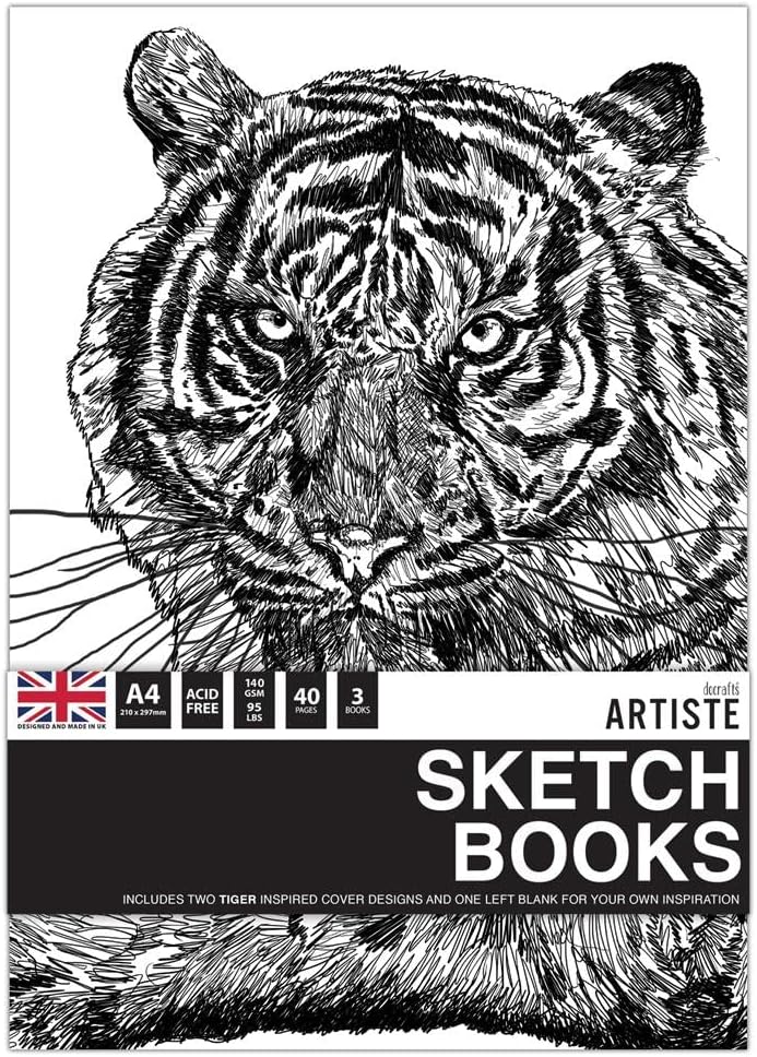 Artiste A4 Sketchbook 140gsm 20shts White - Tigers (3pk)