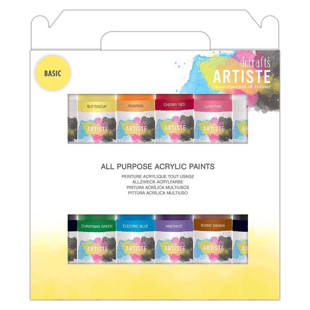 Artiste All Purpose Acrylic Paint Set - Basic Colours (12pk)