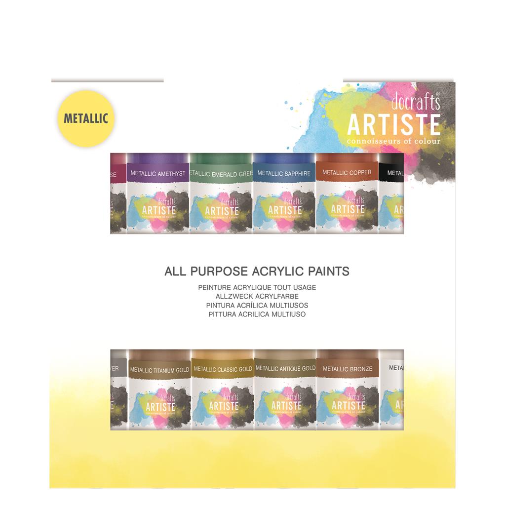 Artiste All Purpose Acrylic Paint Set - Metallic (12pk)