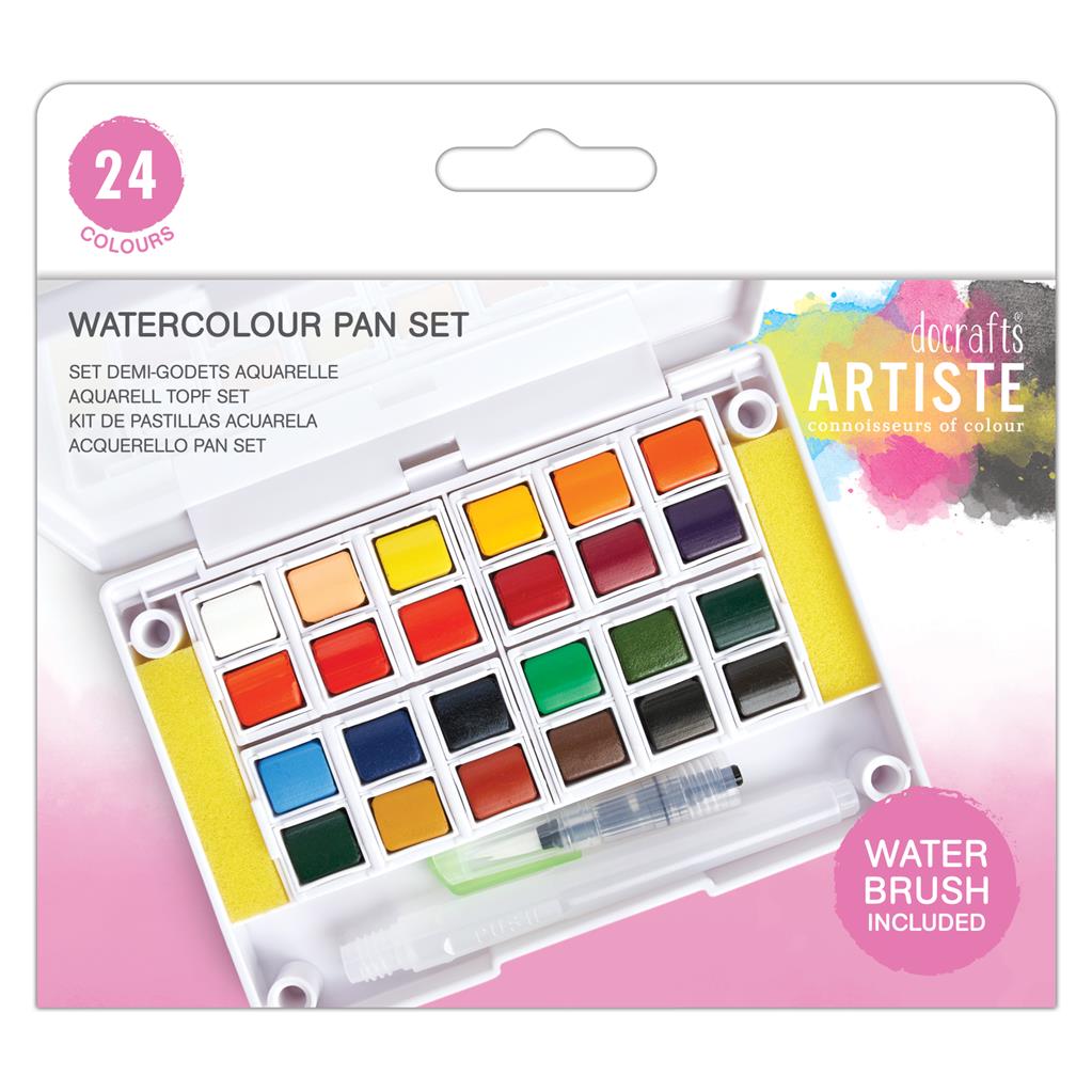 Artiste Watercolour Paint Pan Set - 24 Colours & Brush