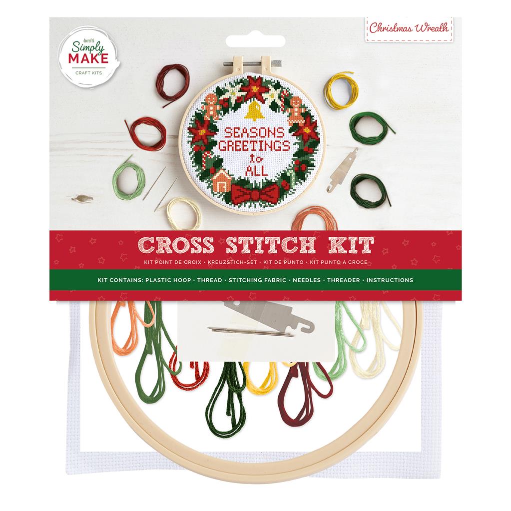 Simply Make 8" Xmas Cross Stitch Kit - Christmas Wreath